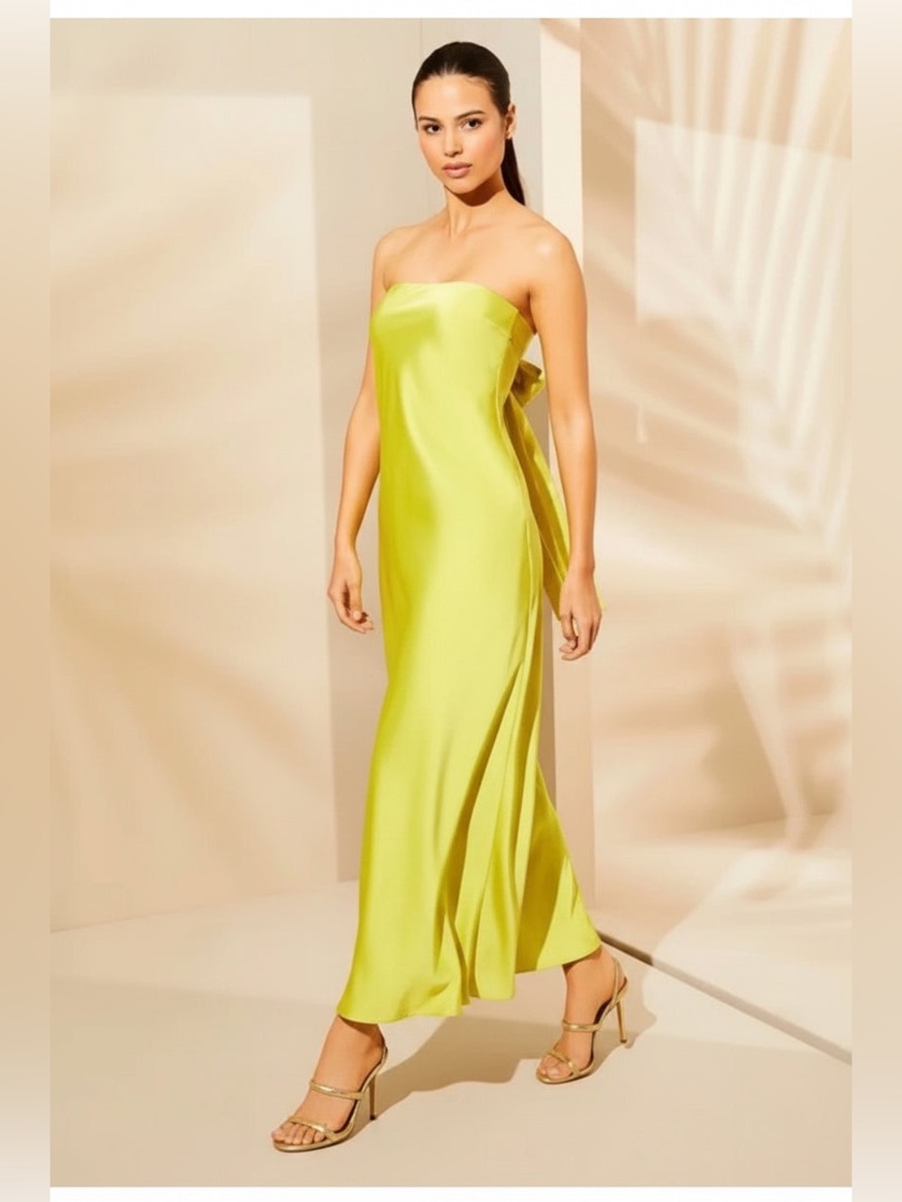 Gianni Bini Lime Strapless Satin Column Gown